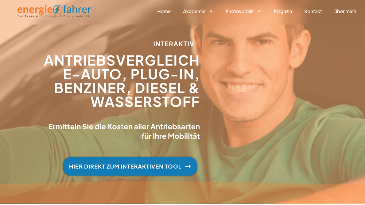 Interaktiver Antriebsvergleich Elektroauto, Plug-in, Benziner, Diesel und Wasserstoff