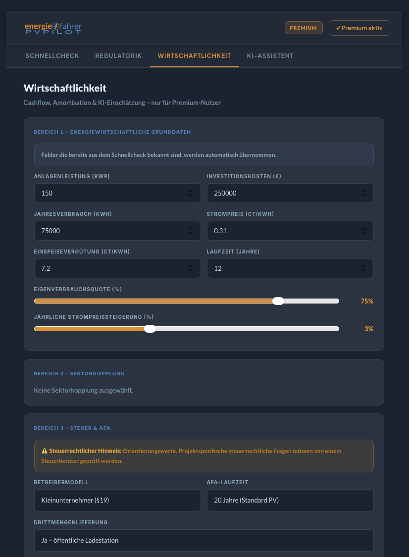 PV-Pilot Wirtschaftlichkeit