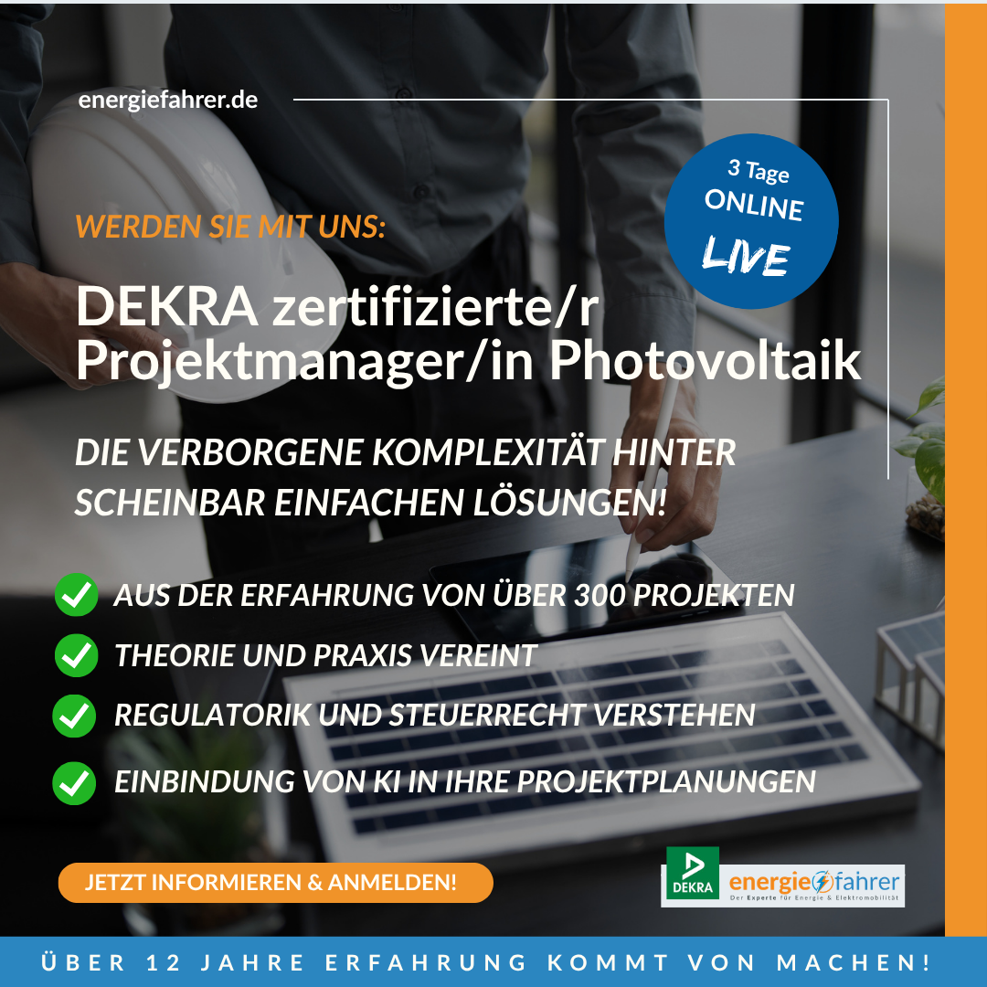 Werden Sie: DEKRA zertifizierte/r Projektmanager/in Photovoltaik
