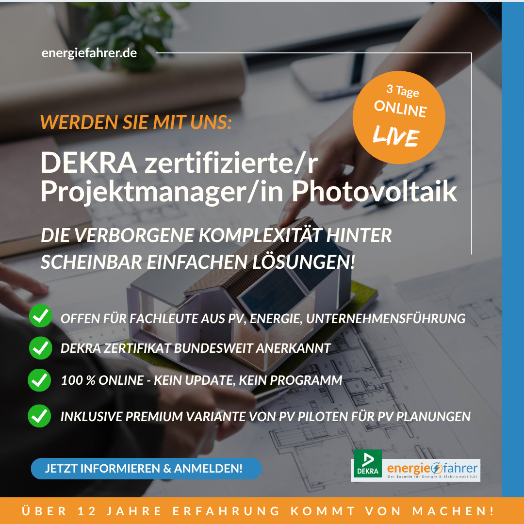 Werden Sie: DEKRA zertifizierte/r Projektmanager/in Photovoltaik