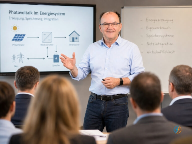 Harald M. Depta erklärt als Fachdozent Photovoltaik im Energiesystem