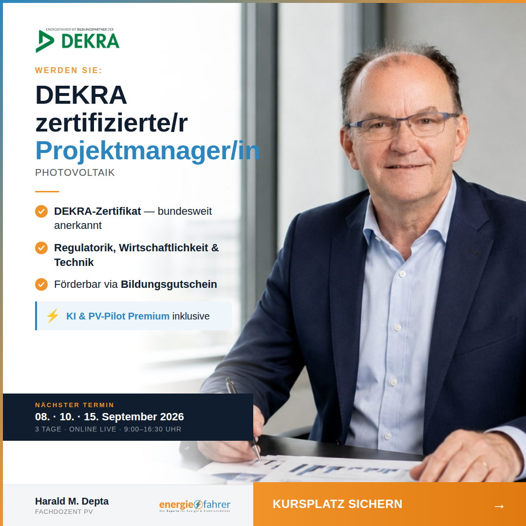3 Tage Online LIVE – praxisnah, aktuell und mit bundesweit anerkanntem Abschluss. Entwickelt aus über 250 realen Projekten. Nicht aus dem Lehrbuch. Mit KI als echtem Planungswerkzeug — vom ersten Tag an, in jedem Themenblock.